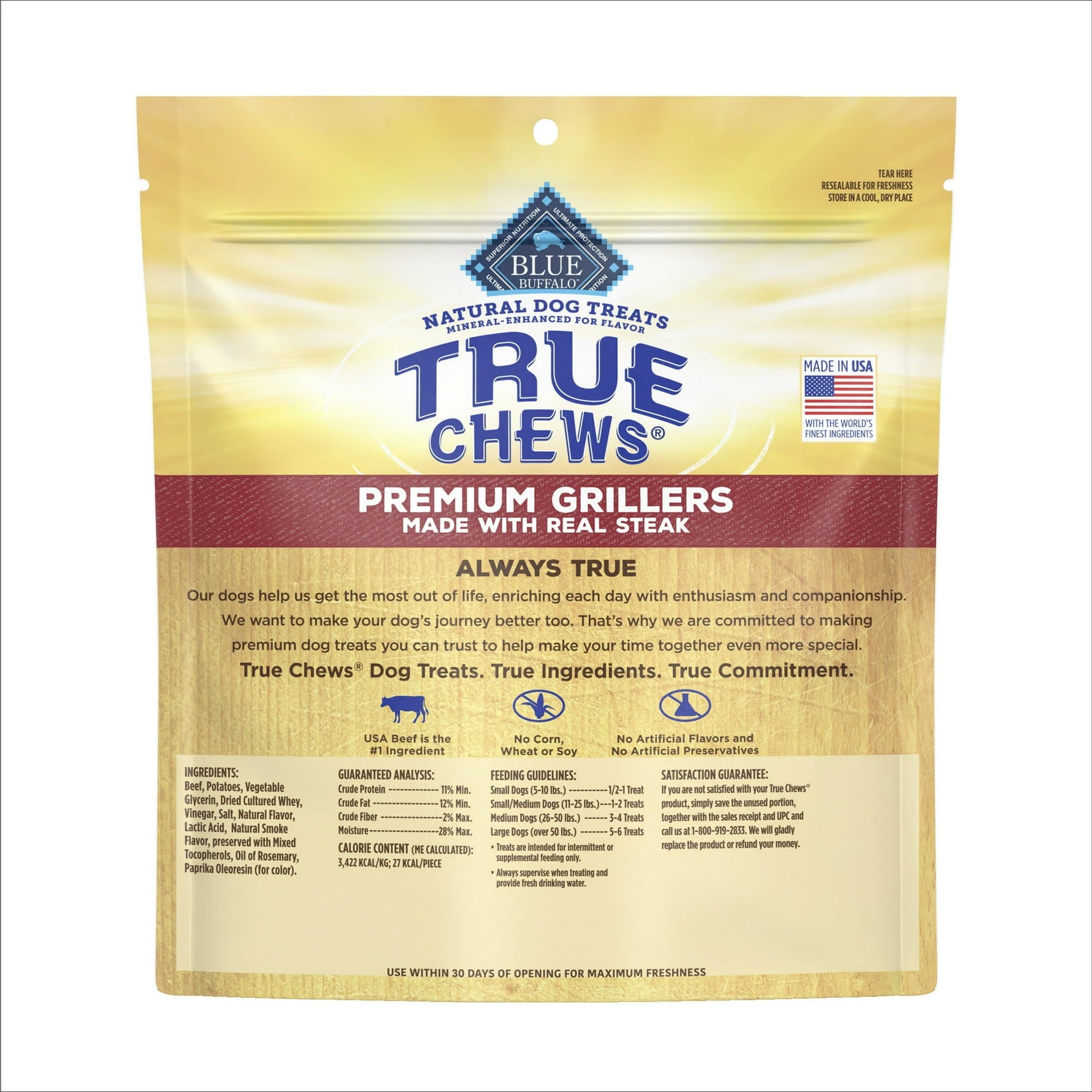 Blue buffalo dog treats true chews premium grillers with real steak 12 oz