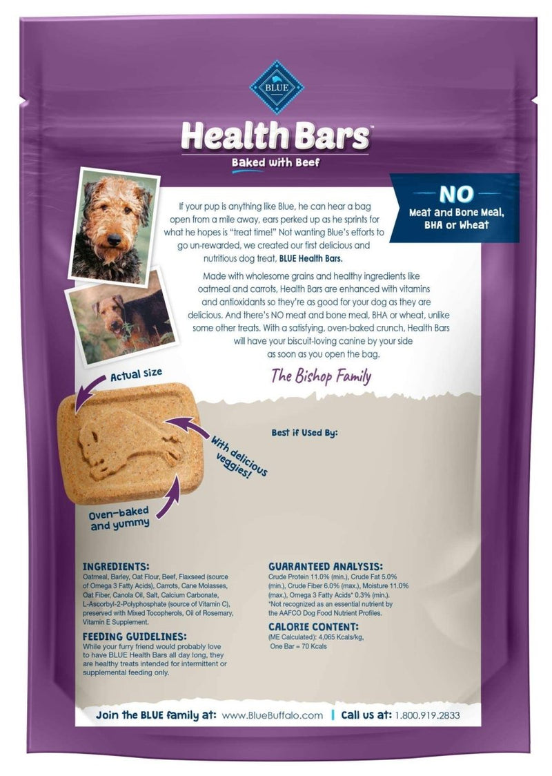 Blue Buffalo Health Bars Natural Crunchy Dog Treats Biscuits, Beef 16 - oz Bag - 840243129485