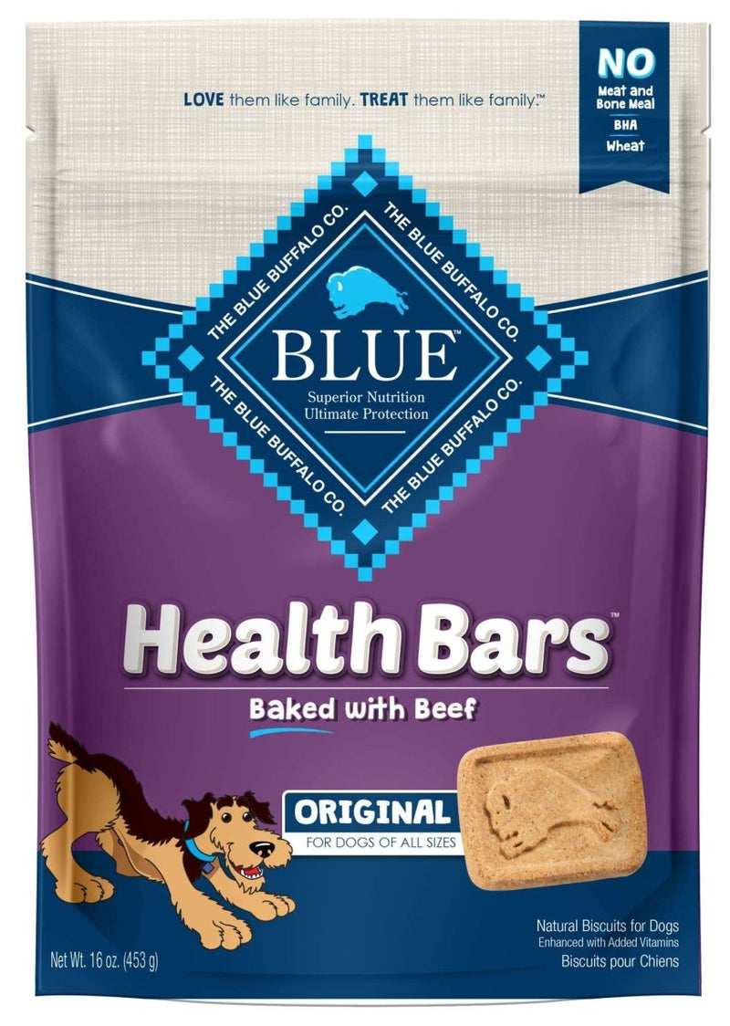 Blue Buffalo Health Bars Natural Crunchy Dog Treats Biscuits, Beef 16 - oz Bag - 840243129485