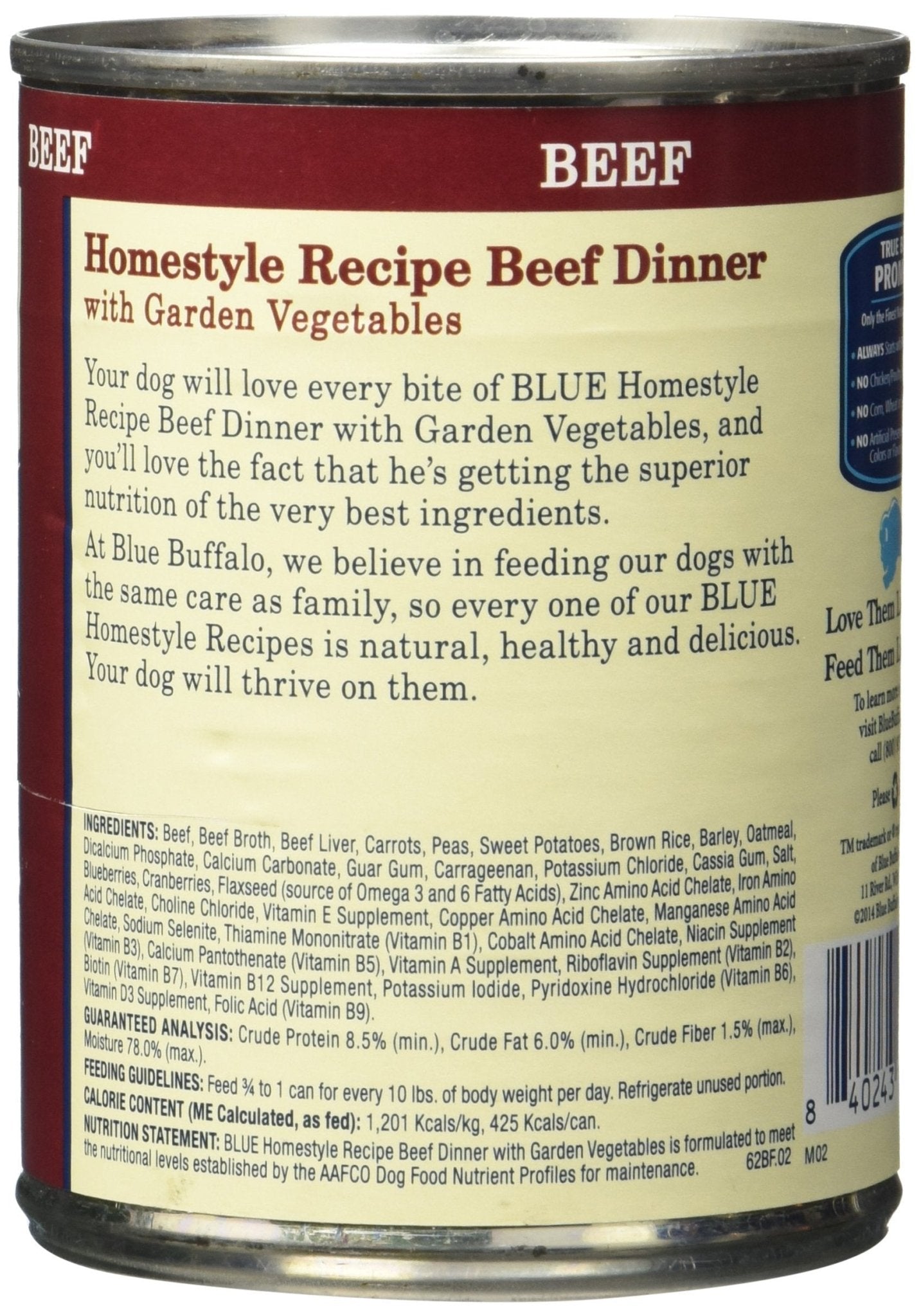 Blue Buffalo Homestyle Recipe Beef Dinner Canned Dog Food, Large