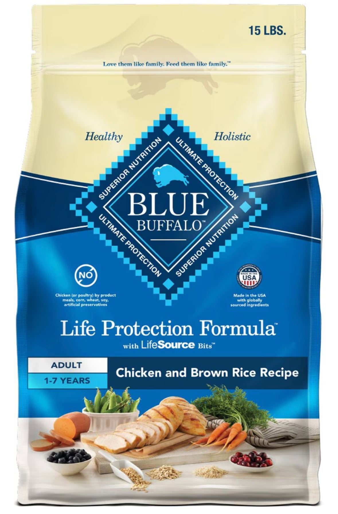 Blue Buffalo Life Protection Formula Adult Chicken & Brown Rice Recipe Dry Dog Food, 15 - lb bag