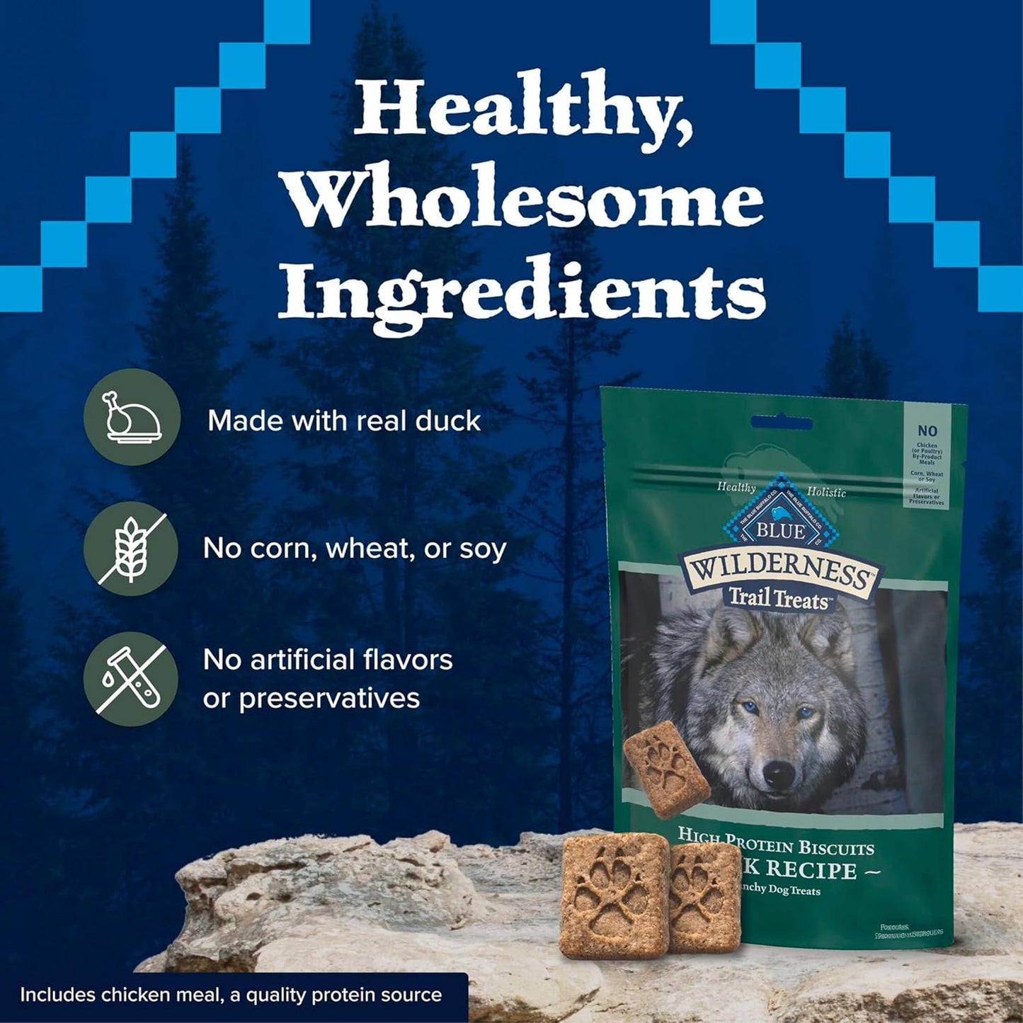Blue buffalo wilderness trail treats high protein biscuits duck recipe crunchy dog treats 10 oz