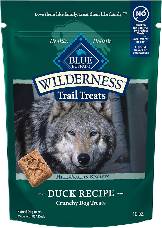 Blue buffalo wilderness trail treats high protein biscuits duck recipe crunchy dog treats 10 oz