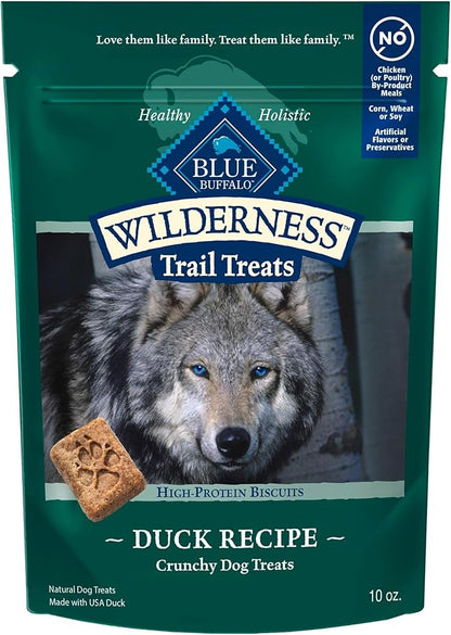 Blue buffalo wilderness trail treats high protein biscuits duck recipe crunchy dog treats 10 oz