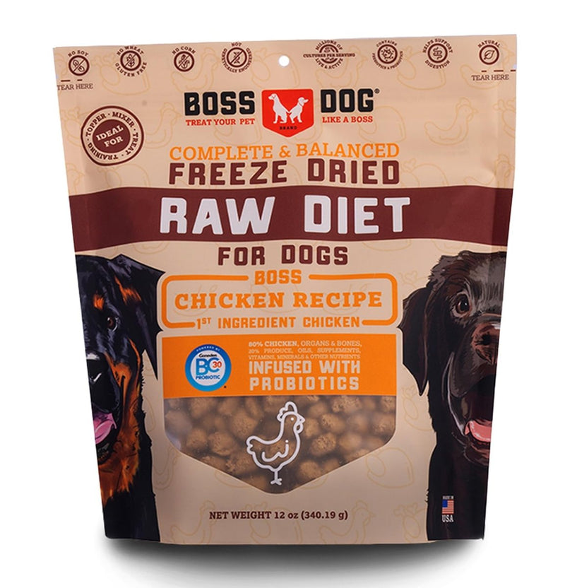 Boss Dog Brand Complete & Balanced Freeze Dried Raw Diet for Dogs Chicken Recipe, 12 - oz Bag… - 850010391250