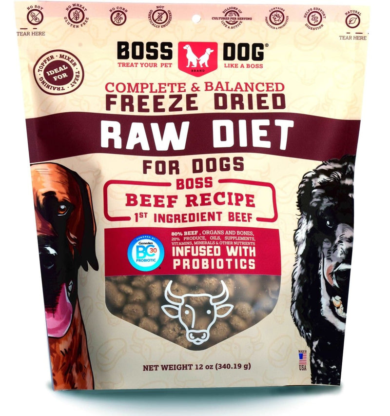 Boss Dog Complete & Balanced Freeze Dried Raw Diet for Dogs Beef Recipe, 12 - oz Bag - 850010391243