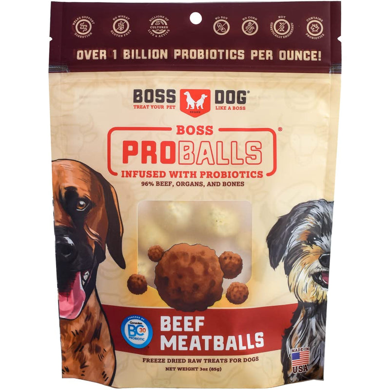 Boss Dog Proballs Freeze Dried Raw Meatball Treat for Dogs (Beef, 3 Oz) - 850010391076