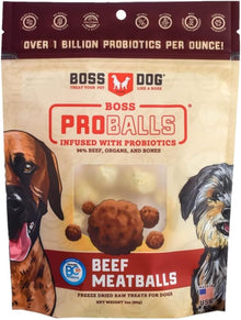 Boss pro balls pork meatballs freeze dried raw dog & cat treats 3oz