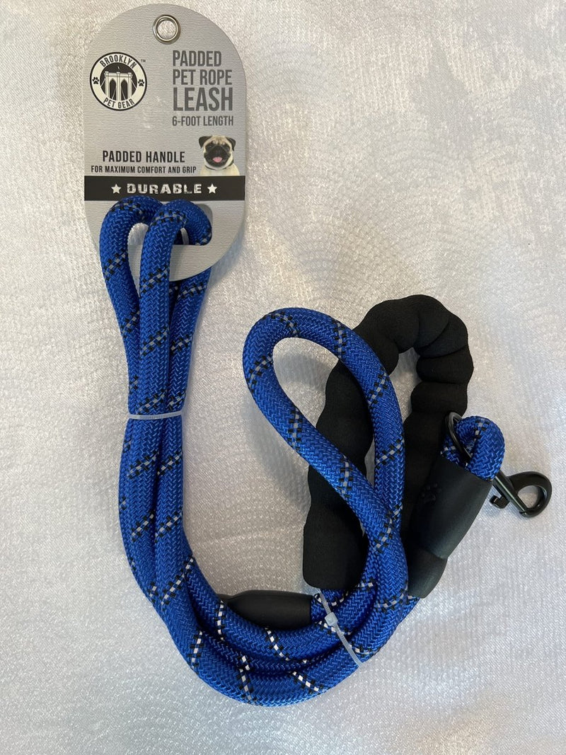 Brooklyn Pet Gear Padded Pet Rope Leash For Dog - Royal Blue - 6 Foot Length - dog leash - 810004482241