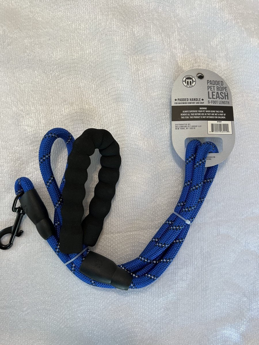 Brooklyn Pet Gear Padded Pet Rope Leash For Dog - Royal Blue - 6 Foot Length - dog leash - 810004482241