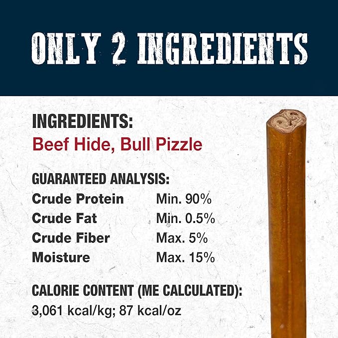 Cadet Bully Hide Sticks All - Natural Chews for Dogs, Small pack of 2 sticks