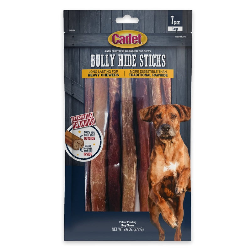 Cadet Bully Hide Sticks for Dogs - All - Natural Bully Stick & Beef Hide Dog Chews - Long Lasting Bully Sticks Alternative Made with 2 Ingredients - Dog Chews for Aggressive Chewers, Large - 768303705632