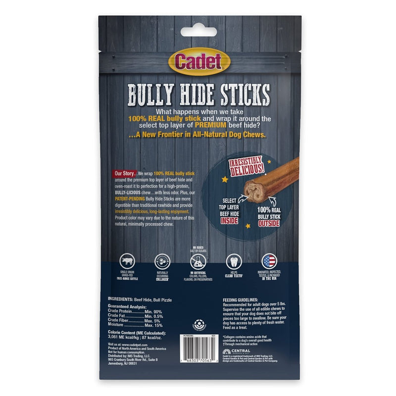 Cadet Bully Hide Sticks for Dogs - All - Natural Bully Stick & Beef Hide Dog Chews - Long Lasting Bully Sticks Alternative Made with 2 Ingredients - Dog Chews for Aggressive Chewers, Large - 768303705632