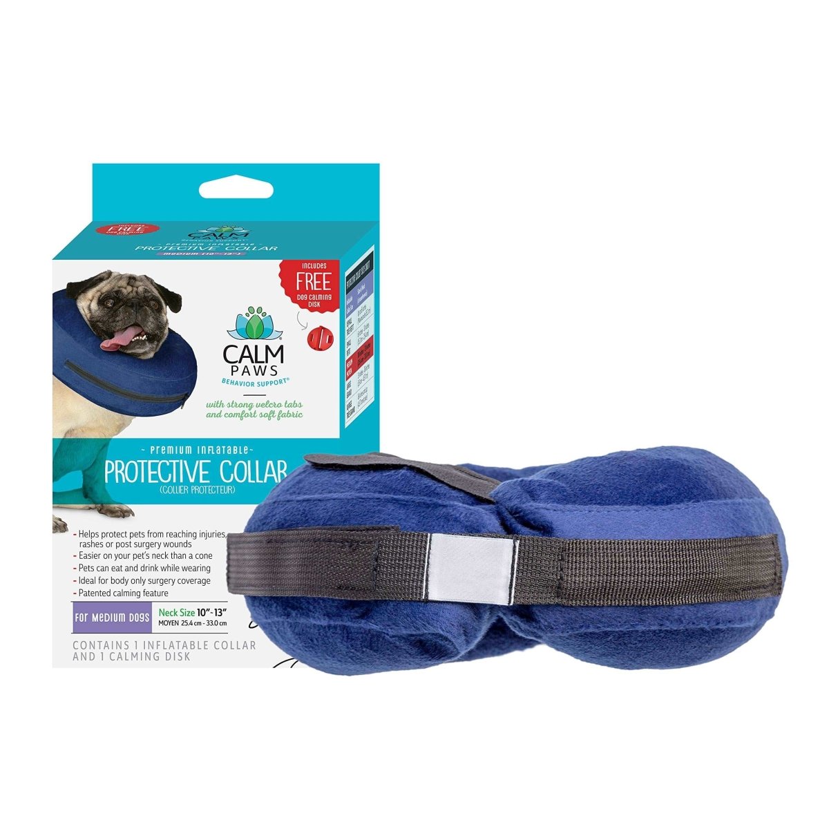 Calm Paws Behavior Support Protective Inflatable Collar with Dog Calming Disc - Medium - dog collar - 850014125998