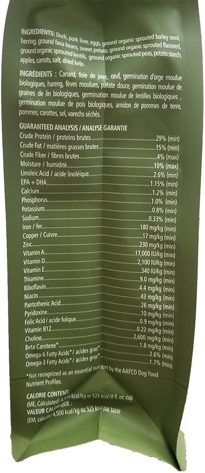 Carna 4 dog food quick baked air dried whole food nuggets, duck liver eggs sprouted seeds