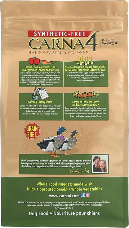 Carna 4 dog food quick baked air dried whole food nuggets, duck liver eggs sprouted seeds