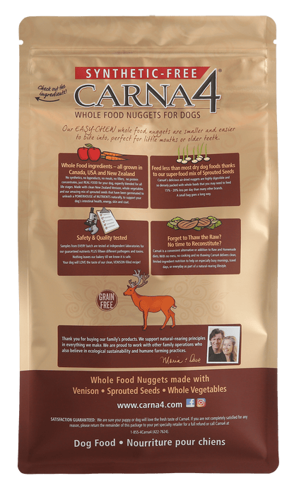 Carna 4 whole food nuggets for dogs, venison, venison liver, eggs, sprouted seeds 10LB