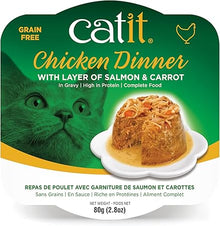 Catit chicken dinner with layer of salmon and carrots
