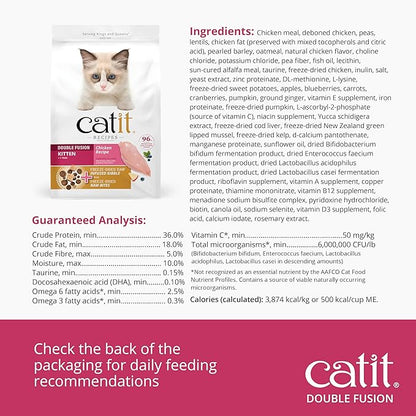 Catit Recipes Double Fusion Kitten Food – Chicken Recipe, 96% Animal Protein, Freeze - Dried Raw Toppings, No by - Products, High - Nutrient Wet & Dry Blend for Healthy Growth, 4 lb