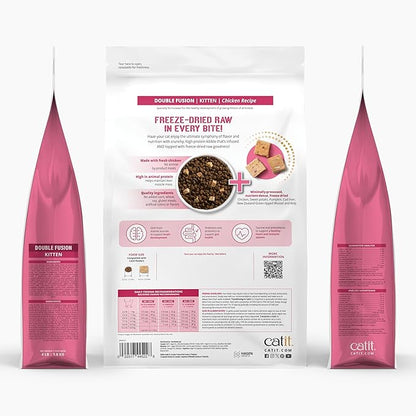 Catit Recipes Double Fusion Kitten Food – Chicken Recipe, 96% Animal Protein, Freeze - Dried Raw Toppings, No by - Products, High - Nutrient Wet & Dry Blend for Healthy Growth, 4 lb