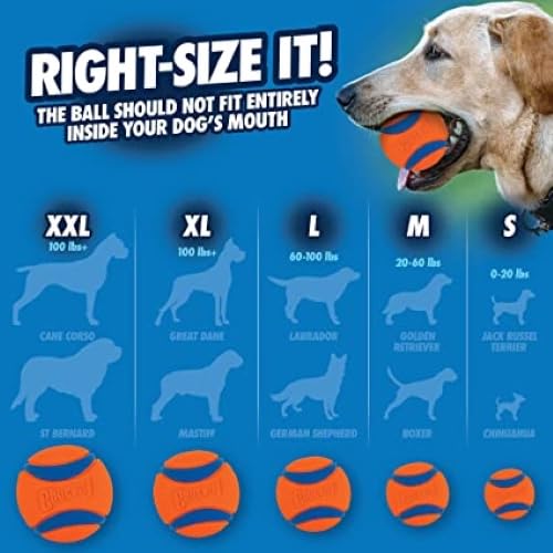 Chuckit Dog Tennis Ball Dog Toy, Large (3 Inch Diameter) for dogs 60 - 100lbs, Pack of 1 - 660048000426