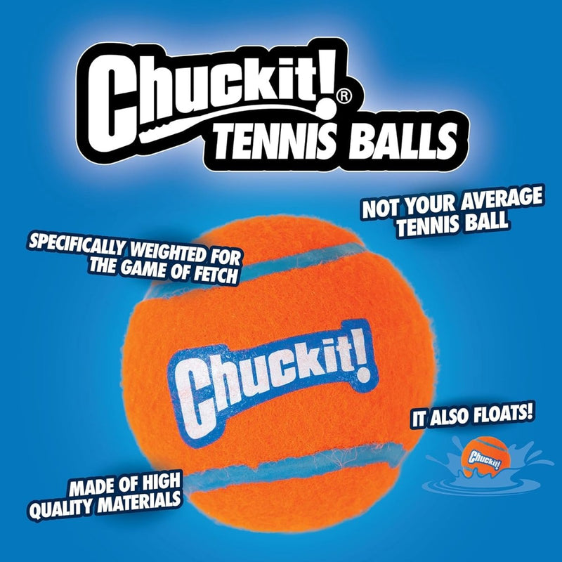 Chuckit Dog Tennis Ball Dog Toy, Small (2 Inch Diameter) for dogs 0 - 20 lbs, Shrink Wrap Pack of 2 - dog ball - 660048001843