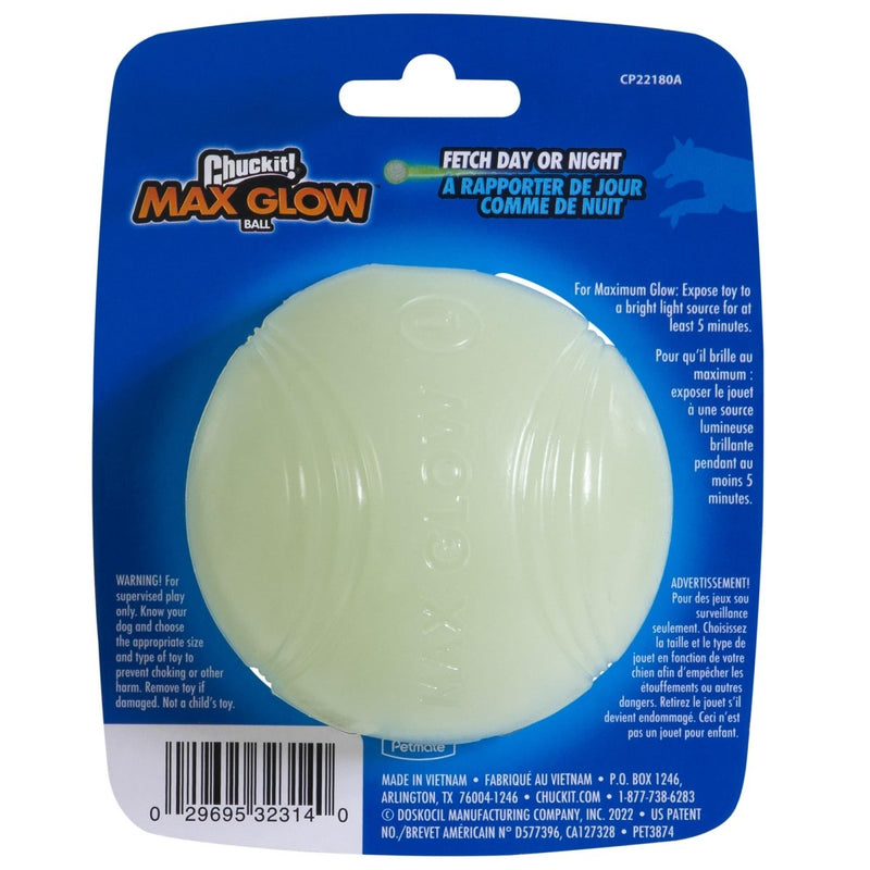 Chuckit! Max Glow Ball Dog Toy, Large (3 Inch Diameter) for Dogs 60 - 100 lbs, Pack of 1 - 029695323140