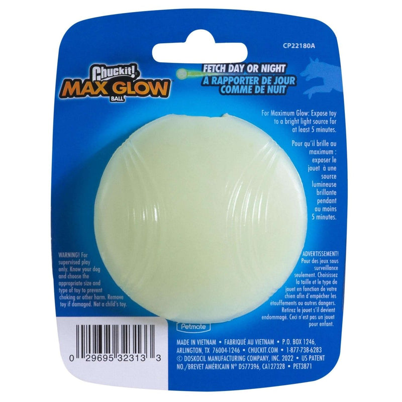 Chuckit Max Glow Ball Dog Toy, Medium (2.5 Inch Diameter) for dogs 20 - 60 lbs, Pack of 1 - 029695323133