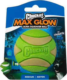 Chuckit max glow ultra squeaker ball dog toy medium sized ball