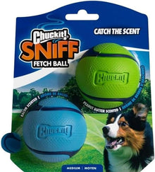 Chuckit sniff fetch ball medium sized 2 pack variety scented peanut butter & bacon