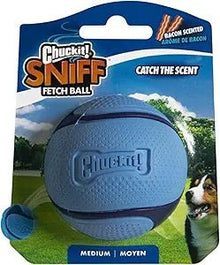 Chuckit sniff fetch ball medium sized dog toy ball bacon scented