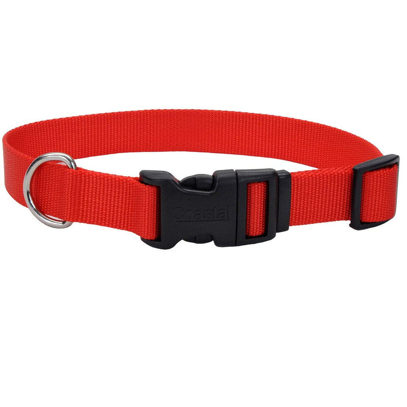 Coastal Adjustable Dog Collar with Plastic Buckle - Red - 1" x 18" - 26" - dog collar - 076484048012