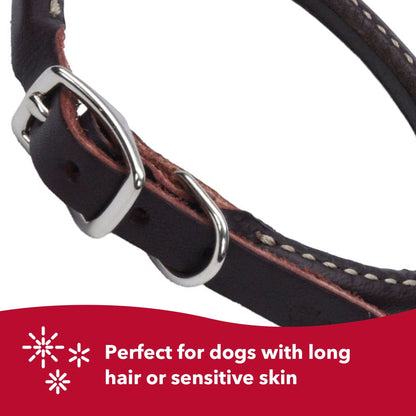 Coastal Pet Circle T Latigo Leather Round Dog Collar - Handcrafted Leather Pet Collar For Dogs - Comfortable Dog Collar For Dogs With Long Hair Or Sensitive Skin - 3/8" X 14"