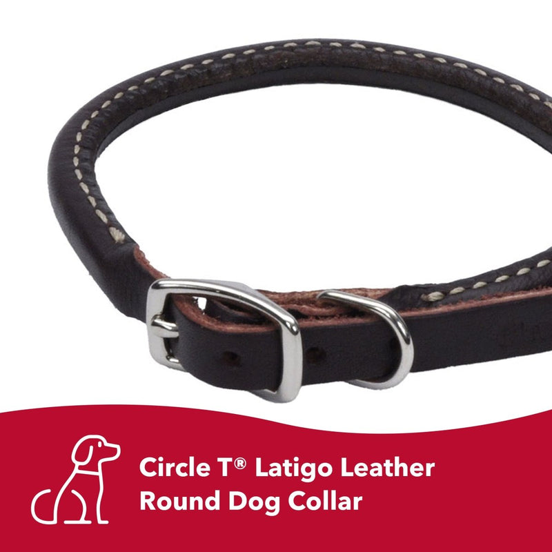 Coastal Pet Circle T Latigo Leather Round Dog Collar - Handcrafted Leather Pet Collar for Dogs - Comfortable Dog Collar for Dogs with Long Hair or Sensitive Skin - 3/8" x 18" - dog leash - 076484121203