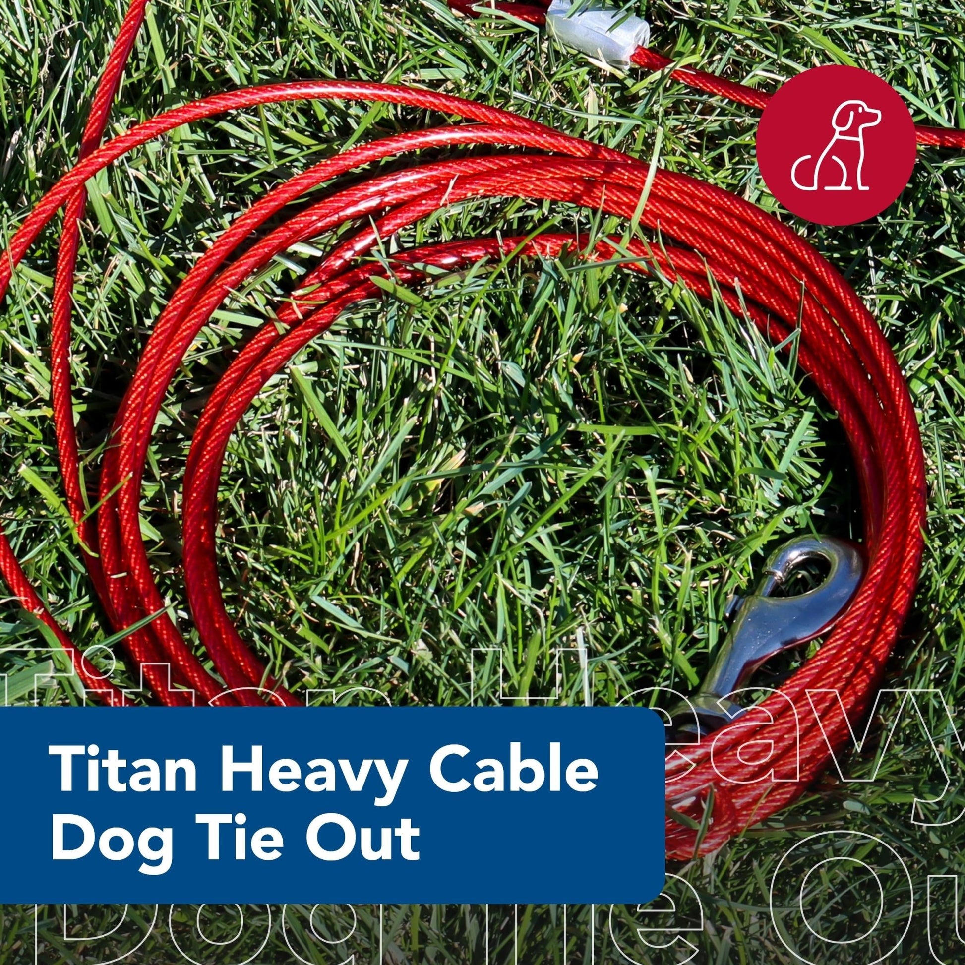 Coastal Pet Titan Heavy Cable Dog Tie Out - Heavy - Duty Dog Tie Out Cable - Cable Tie Out For Dogs Up To 80 Lbs - Rust - Resistant Pet Tie Out Cable - Quality Dog Supplies - 20'