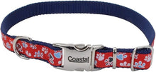 Coastal ribbon dog collar XS 8 - 12” red blue paw print