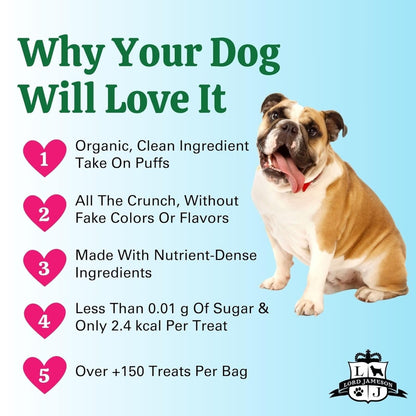 Crispy Orchard | Light & Crunchy Love Puffs Collection | Organic Dog Treats, Apple & Carrot Recipe, Gluten - Free, Preservative - Free, USDA Certified Organic. Made in USA - vegan dog treat - 766429167310