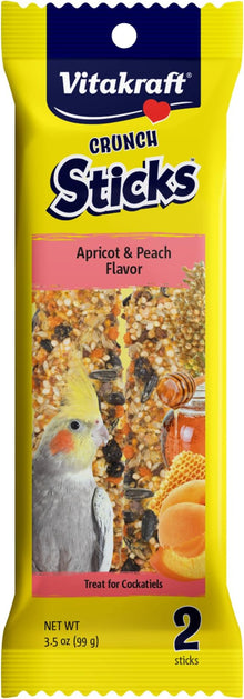 Crunch sticks apricot and peach flavor 2 sticks treats for cockatiels