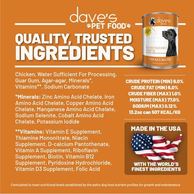 Daves dog food restricted diet sodium chicken recipe 13.2 oz