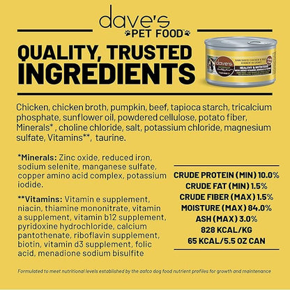 Daves naturally canned cat food shredded chicken and beef dinner in gravy