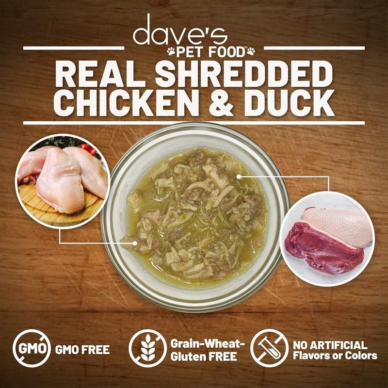 Dave's Pet Food Grain Free Wet Cat Food - Shredded Chicken & Duck in Gravy - Naturally Healthy Canned Cat Food - Added Vitamins & Minerals - Wheat - Gluten & GMO - Free - 2.8 oz Cans - wet cat food - 685038118394