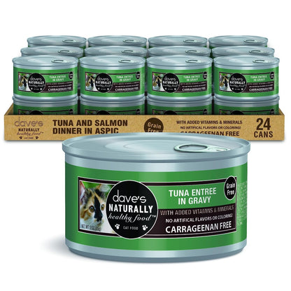 Dave's Pet Food Grain Free Wet Cat Food - Tuna Entrée in Gravy - Naturally Healthy Canned Cat Food - Added Vitamins & Minerals - Wheat & Gluten - Free - 3 oz Can - wet cat food - 685038113290