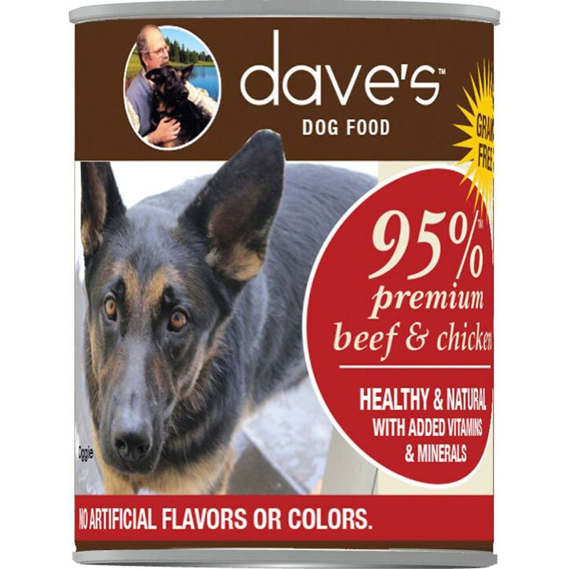 Dave's Pet Food Grain Free Wet Dog Food - 95% Beef & Chicken - Single - Source Protein - Limited Ingredients Added Vitamins & Minerals - 12.5 oz Can - wet dog food - 685038113856