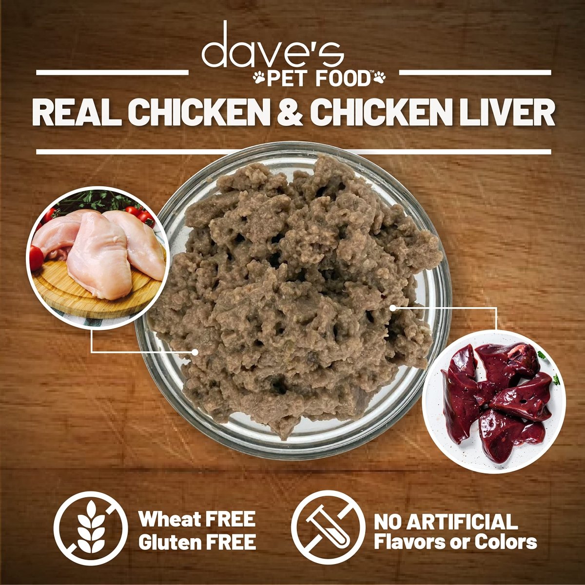 Dave's Pet Food Grain Free Wet Dog Food - 95% Chicken & Chicken Liver - Single - Source Protein, Limited Ingredients Added Vitamins & Minerals - 12.5 oz Can - wet dog food - 685038118042