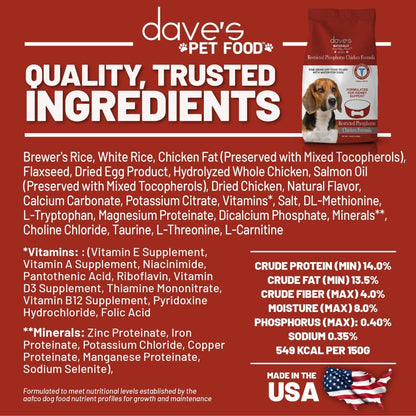 Dave's Pet Food Kidney Support for Dogs with Renal Support - Chicken Formula Crumble - Non - Prescription Low Phosphorus Restricted Diet Dog Food - Added Vitamins Minerals Taurine - Vet Formulated - 4 lb - dog food - 685038118981