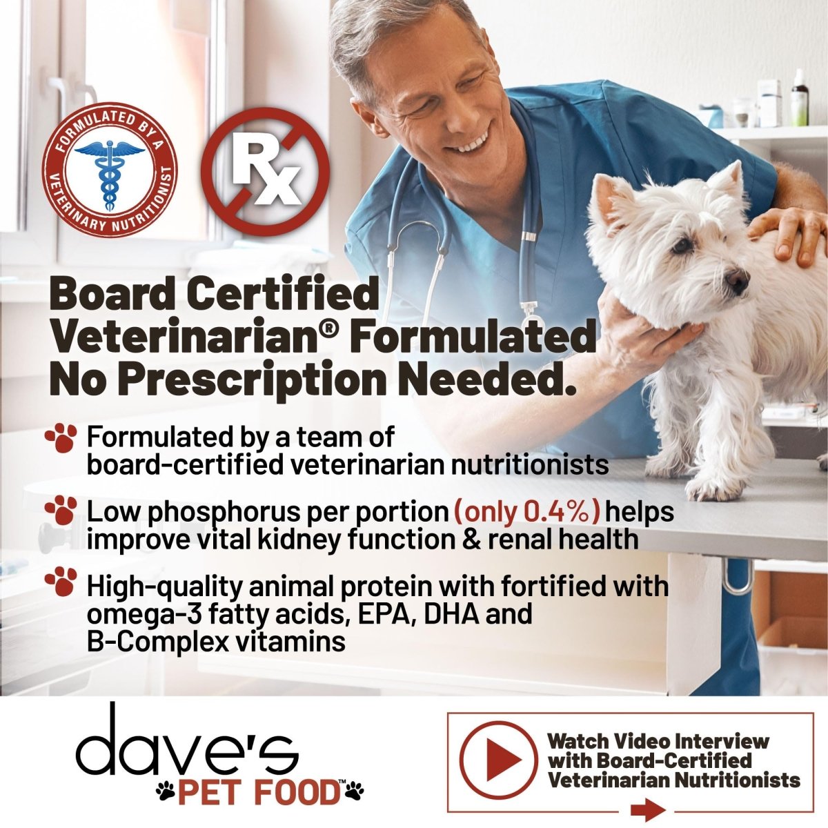 Dave's Pet Food Kidney Support for Dogs with Renal Support - Chicken Formula Crumble - Non - Prescription Low Phosphorus Restricted Diet Dog Food - Added Vitamins Minerals Taurine - Vet Formulated - 4 lb - dog food - 685038118981