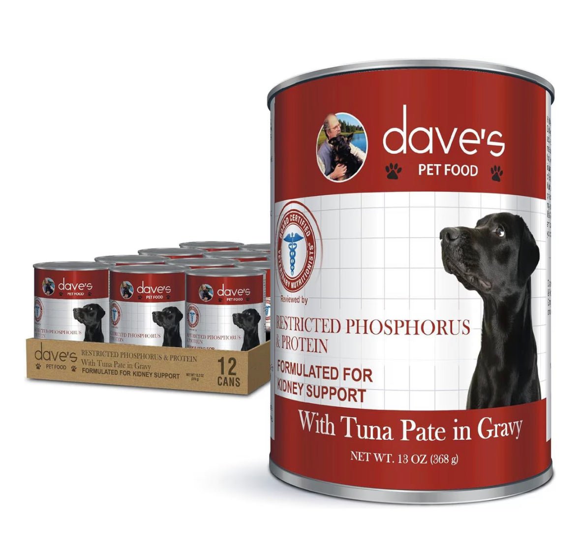 Dave’s Veterinarian Formulated – Restricted Phosphorus & Protein Kidney Support, Tuna Pate in Gravy – 13 oz. can