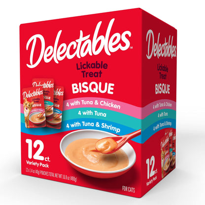 Delectables Bisque Lickable Wet Cat Treats - Chicken, Tuna & Shrimp, 12 Count