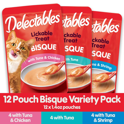 Delectables Bisque Lickable Wet Cat Treats - Chicken, Tuna & Shrimp, 12 Count