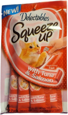 Delectables squeeze up handheld lickables cat treats tuna & salmon 4pk